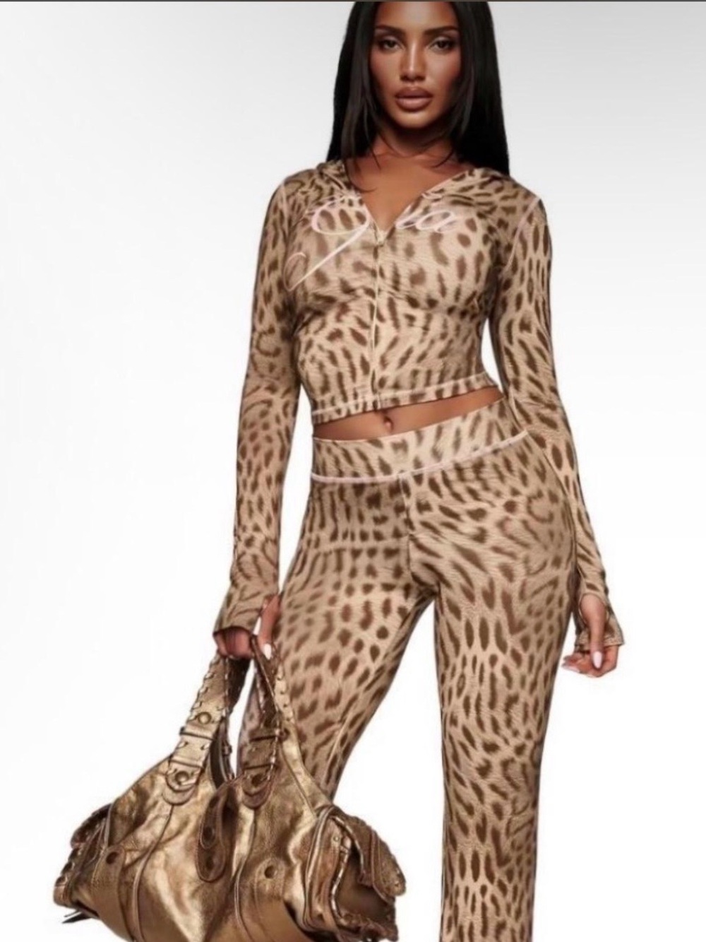 I.AM.GIA Leopard-Print Skinny Jumpsuit Set - Tan